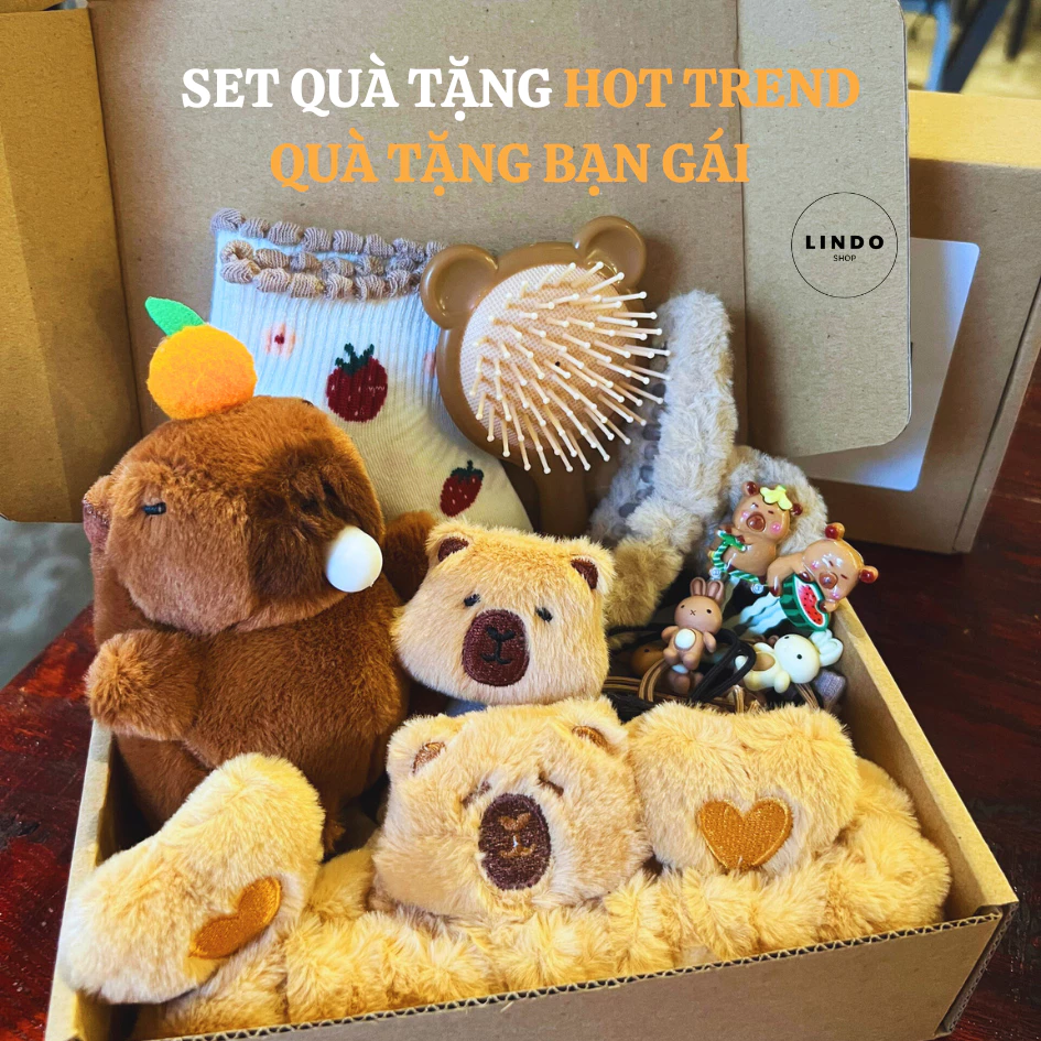 Quà Sinh Nhật LINDO, Set Quà Capybara Cute Tặng Bạn Gái Các Dịp Đặc Biệt 8/3, 20/10, Valentine