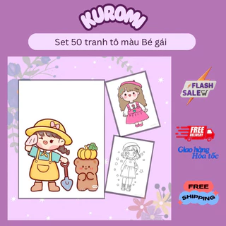 Set 50 tranh tô màu nhiều hình bé gái dễ thuơng ngộ nghĩnh cho bé trai bé gái hình Bé gái