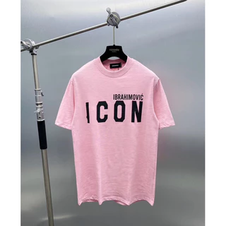 Áo phông nam nữ Premium cotton Dsq2 dệt vải xước hồng trắng in chữ ngực icon cao cấp