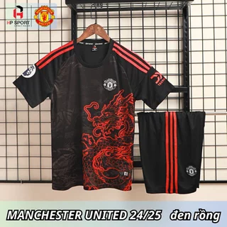 Bộ quần áo bóng đá Manchester United MU đen rồng vải thun lạnh cao cấp