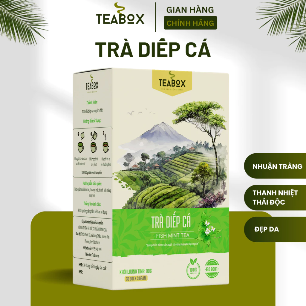 Trà Diếp Cá Thanh Nhiệt Mát Gan, Giảm Táo Bón, Giảm Trĩ | Hộp 30 gói x 3g Túi Lọc Teabox