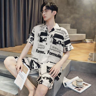 Bộ Đồ Nam Mặc Nhà Bigbang Luxury Áo Cộc Quần Cộc Họa Tiết Hoạt Hình - Bộ Pyjama Nam Chất Lụa Mát