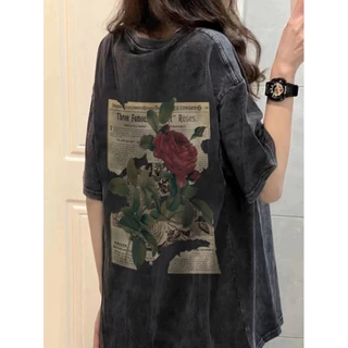 naz local brand fashion phông vintage nữ hình Áo thun 100%230 cotton áo thun form rộng ngắn cổ tròn bigsize