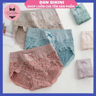 Quần Lót Nữ - Quần Lót cotton cạp cao chất liệu cao cấp viền ren thiết kế đính nơ nhỏ MÃ QL04