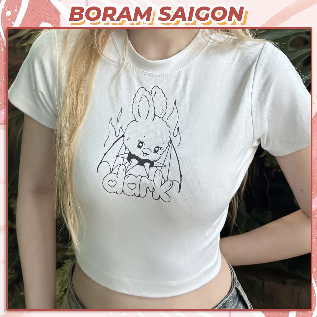 Áo thun croptop form ôm tay ngắn, áo baby tee nữ BORAM SG - DARK ANGEL