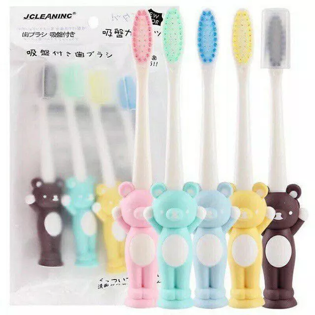 Bộ 04 Bàn chải đánh răng trẻ em xuất Nhật bàn chải trẻ em mềm mại hình thú ngộ nghĩnh