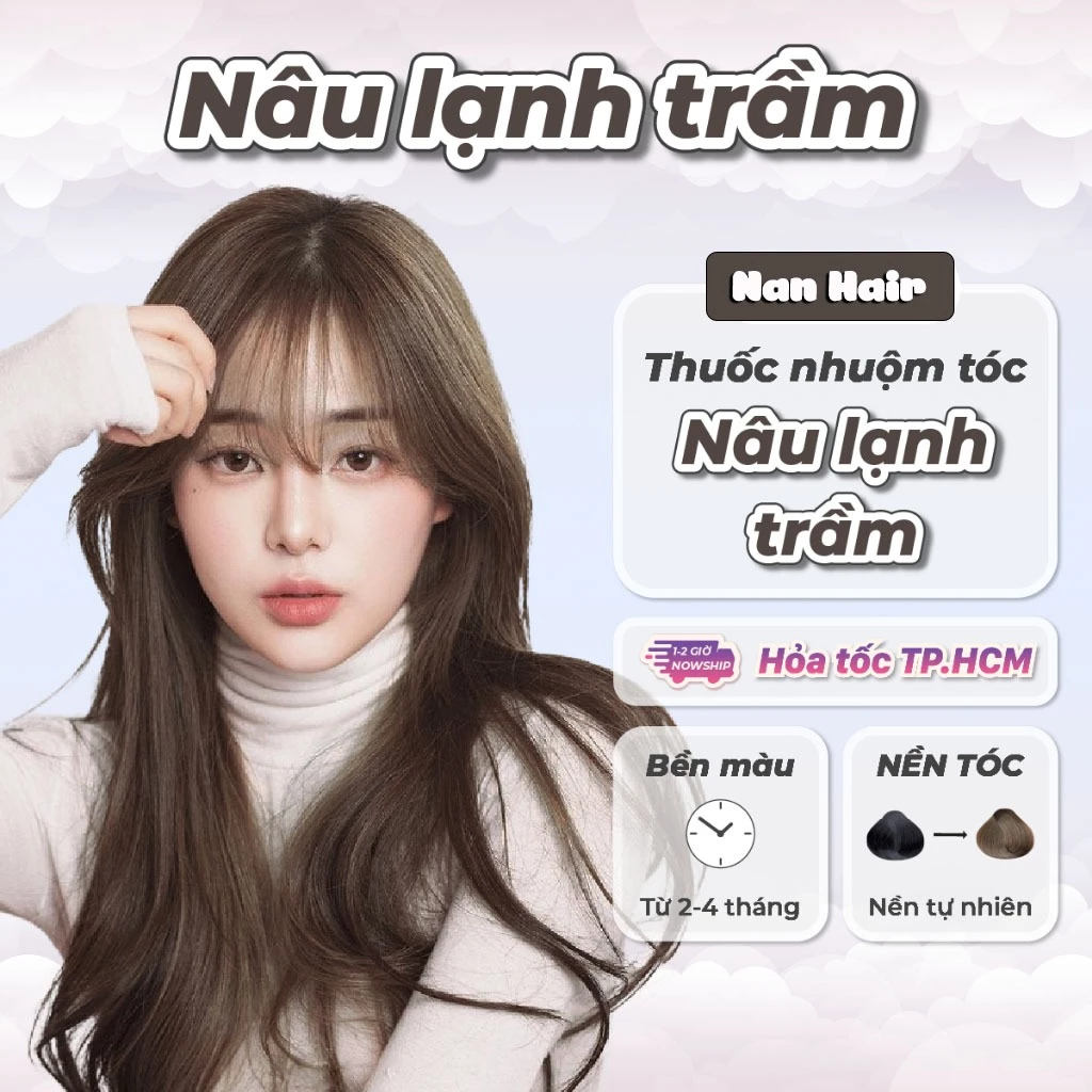 Thuốc nhuộm tóc nâu lạnh trầm, kem nhuộm, màu nâu đen tự nhiên không tẩy, nhiều dưỡng, chuẩn màu, Nan Hair