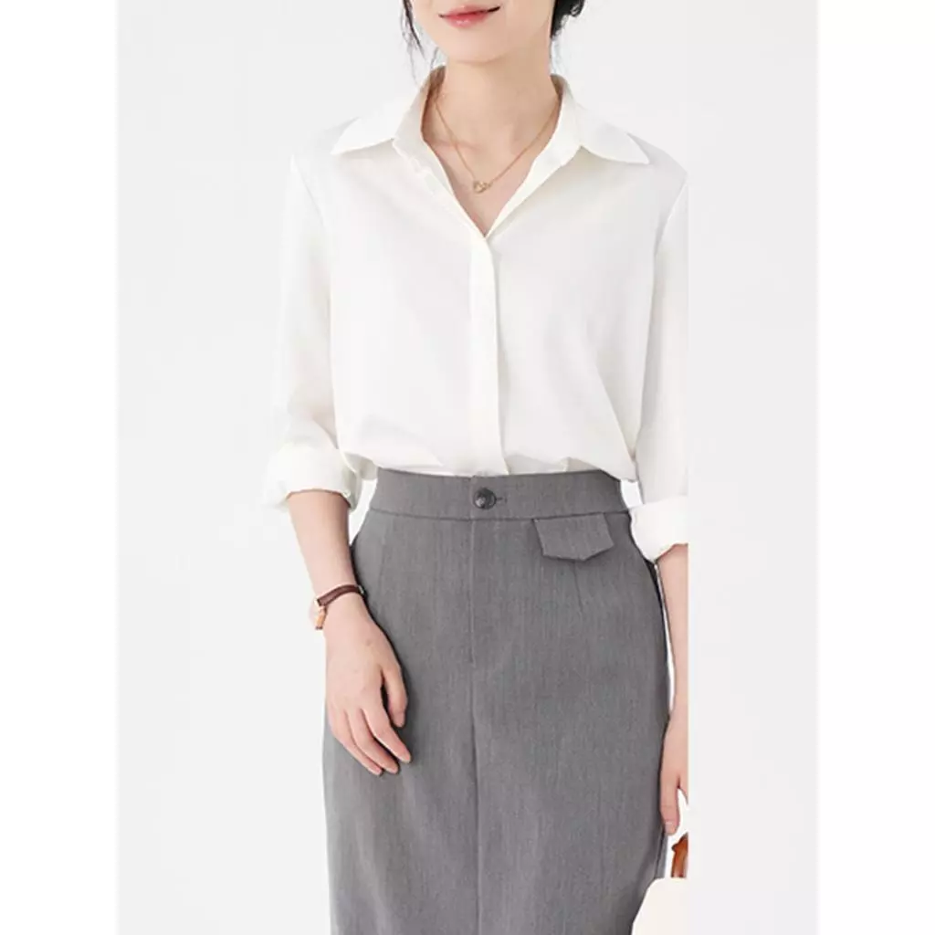 Áo sơ mi công sở nữ đẹp kiểu Hàn Quốc form rộng tay dài chất lụa cao cấp màu Trắng Be Đen Xanh Hồng