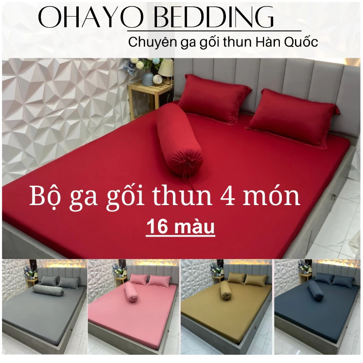 {1}Bộ ga thun 4 món 16 màu drap giường thun lạnh Hàn Quốc