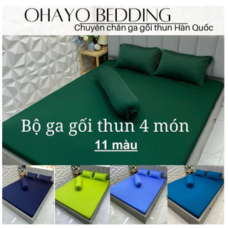 {2}Bộ ga thun 4 món 12 màu xanh - hồng- drap thun Hàn Quốc