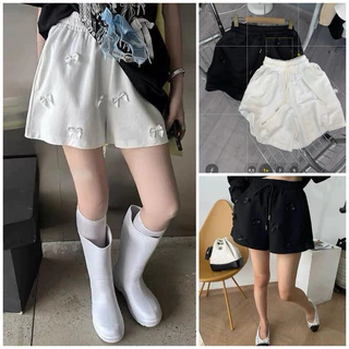 Quần Đùi Đính Nơ Nữ. Quần đùi Form Rộng cotton Ulzzang