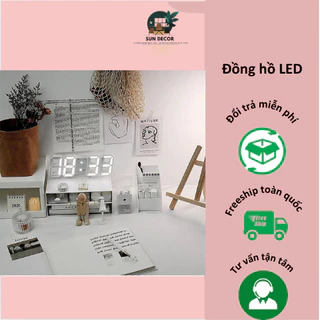 Đồng hồ LED 3D hiện đại thông minh để bàn và treo tường sang trọng có nhiều màu sắc - Sun Decor