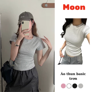 Áo thun babytee cổ tròn cộc tay, áo thun nữ tôn dáng basic dễ phối đồ moonup