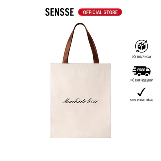 Túi Tote Vải Canvas Unisex Macchiato Lover Sensse Quai Cầm Bằng Da Phù Hợp Nam Và Nữ Mang Hằng Ngày