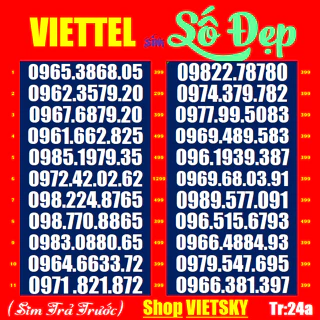 SIM SỐ ĐẸP Viettel 09. T20,19,23, 24,24a Sim nguyên Kít, chưa kích hoạt, Sim phủ sóng toàn quốc