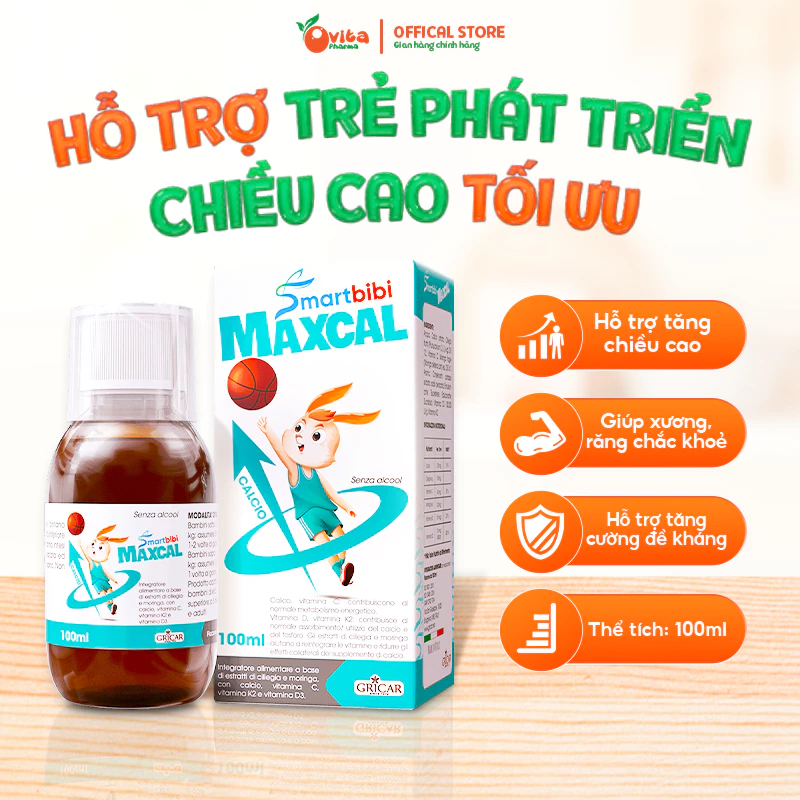 Canxi Hữu Cơ Smartbibi Maxcal Hỗ Trợ Phát Triển Chiều Cao Cho Bé, Xương, Răng Chắc Khỏe (Hộp 100ml)