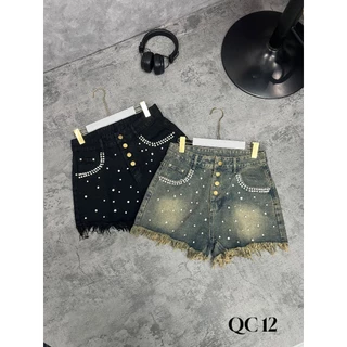 TCSHOPJEANS Quần Short Sooc Đùi Trơn Bigsize 4 nút Đính Đá full Viền túi Đen Và Bụi QCCC 12