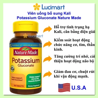 Viên uống bổ sung Kali Potassium Gluconate Nature Made hũ 100 viên [Hàng Mỹ]