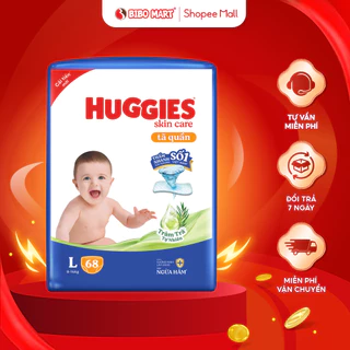 Bỉm Tã Quần Huggies Tinh Chất Tràm Trà Tự Nhiên Kháng Khuẩn Siêu Thấm Hút Size L68 Cho Bé Từ 9-14kg - Bibomart