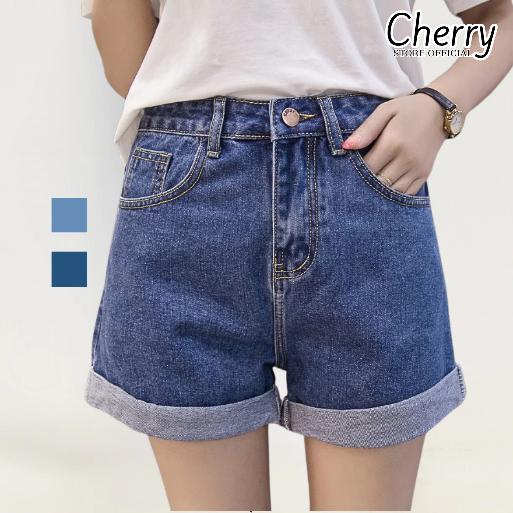 Quần short jean nữ CHERRY cao cấp thời trang phong cách Hàn Quốc quần sóc bò nữ chất mềm T042