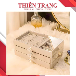 Khay nhung 3 tầng đựng trang sức , phụ kiện - Hộp đựng trang sức mica 3 tầng bọc nhung mềm