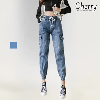 Quần jean nữ CHERRY, quần bò baggy túi hộp chất vải Denim dày đẹp cao cấp phong cách hàn quốc T060