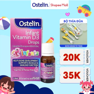 Vitamin D3 400 IU dạng giọt cho trẻ sơ sinh Ostelin Infant Kids Drops 2.4ml phòng ngừa tình trạng còi xương của bé