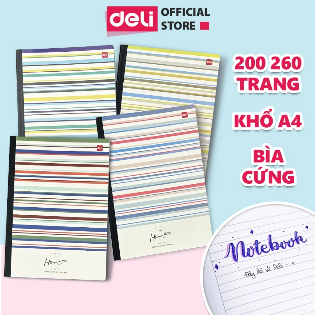 Vở Kẻ Ngang Học Sinh Deli - Vở A4 200 260 Trang - Tập Kẻ Ngang Giấy Dày Ghi Chép Bài, Học Sinh