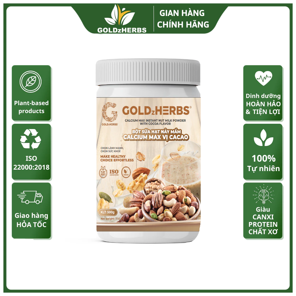 Bột Sữa Hạt Nảy Mầm Calcium Max Vị Cacao GoldzHerbs 500g