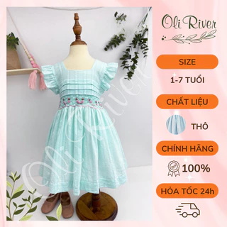 Váy Smock bé gái cổ vuông tay cánh sen xếp ly OLIRIVER - HT089