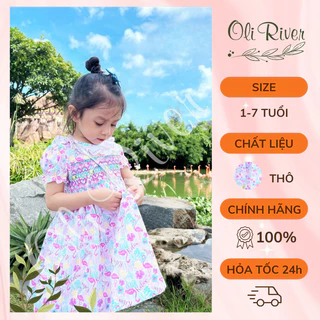 Váy Smock bé gái tay bồng cổ tròn Oli River - HT154