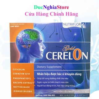 Bổ não CERELON GOLD Giúp hoạt huyết dưỡng não, tăng cường lưu thông máu, giảm tiền đình - Hộp 100 viên