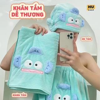 Khăn Tắm Họa Tiết Cá Hề Cute, Áo Choàng Tắm, Mũ Tắm Màu Xanh Bạc Hà Chất vải mềm mịn Thoàng Mát HUSHOP