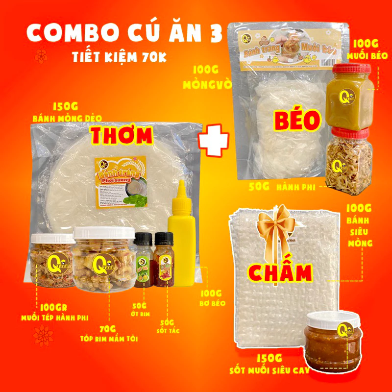 COMBO Bánh tráng phơi sương tây ninh  siêu ngon | Muối tép hành phi, Tóp Mỡ Mắm Tỏi, Sốt Tắc, Ớt Rim