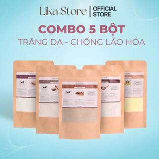 Combo 5 bột trắng da chống lão hóa nguyên chất gồm bột đậu đỏ, cám gạo, yến mạch, cam thảo, bột nghệ 100gx5 - Lika Store