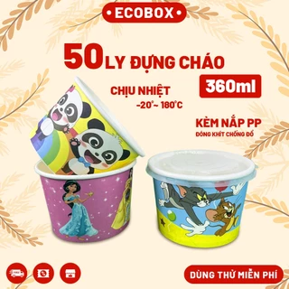 Set 50 Cốc Giấy Đựng Cháo Dinh Dưỡng Cho Bé Size 360ml Có Nắp, Ly Giấy Dùng 1 Lần Chịu Nhiệt Tốt, An Toàn Thực Phẩm