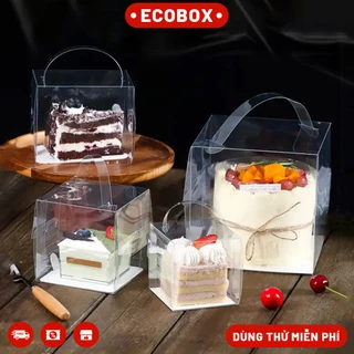 Hộp Mica Trong có quai xách ECOBOX, đựng bánh kem gato, đựng hoa, quà tặng sinh nhật, kèm đế phẳng cứng cáp