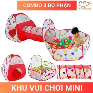 Lều cho bé chơi tự bung gấp gọn gồm Quây + Ống chui + Nhà bóng rổ kiểu khu vui chơi 3 khoang