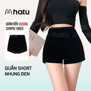 Quần đùi nhung đen chất dày mịn ôm sát, quần sooc - short cạp cao khóa khuy hot Douyin, Hàn Quốc