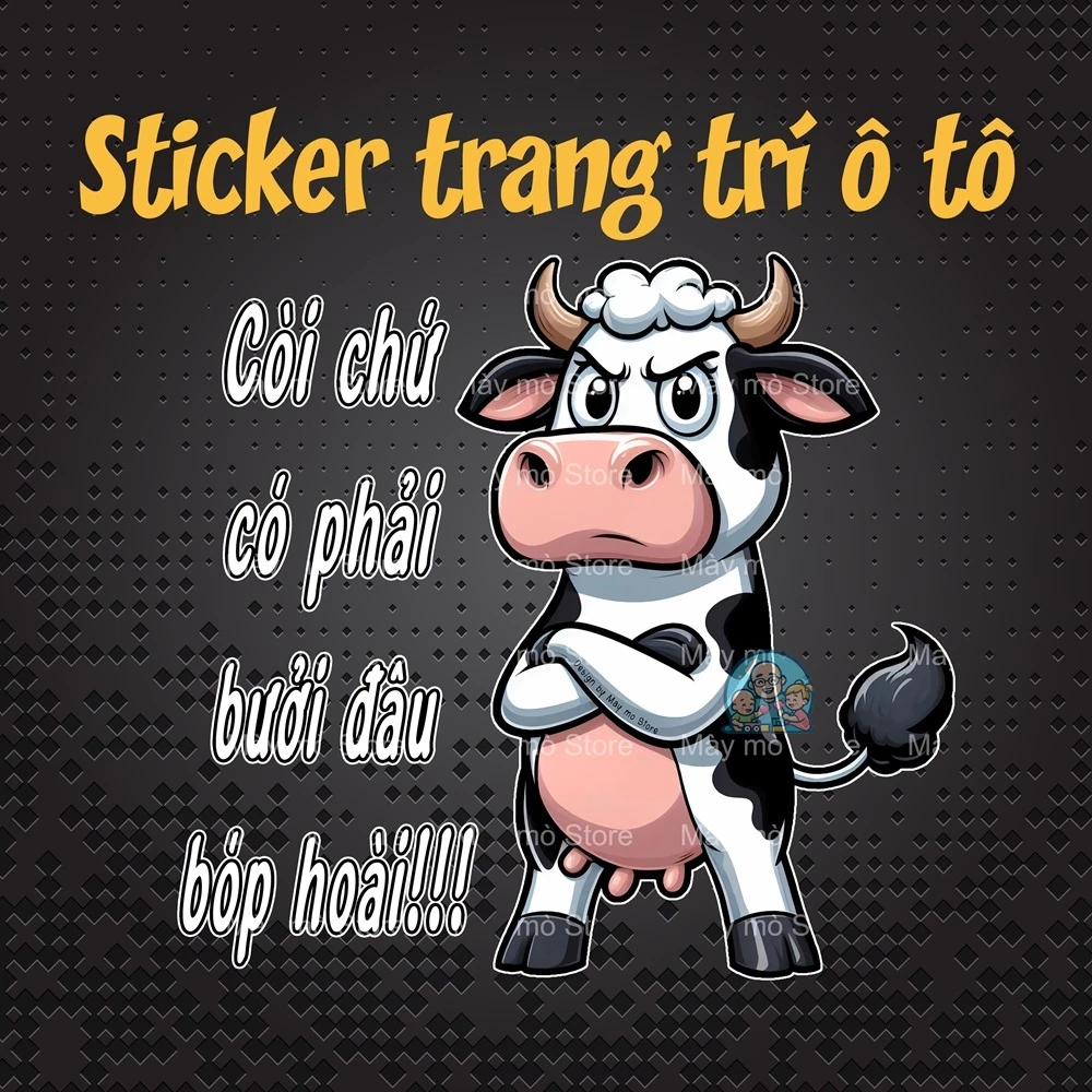 Decal dán xe ô tô, tem dán xe hơi, sticker xe o to - Bò sữa bóp còi - đồ chơi phụ kiện trang trí ô tô - Mày mò Store