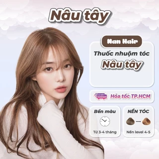 Thuốc nhuộm tóc màu Nâu Tây, kem nhuộm nhiều dưỡng, không tẩy, chuẩn màu, Nan Hair 200ml