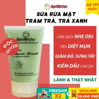 Sữa rửa mặt trà xanh giảm mụn, dưỡng ẩm, tràm trà QUÊ MỘT CỤC 50G (handmade)