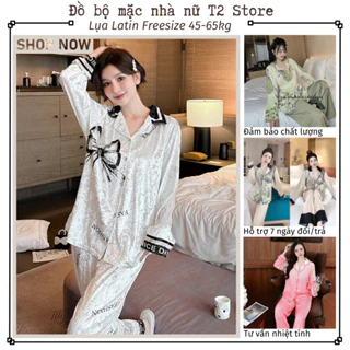 Đồ ngủ pijama nữ đồ mặc nhà lụa xước loại 1 mềm mịn T2 Store tay dài quần dài họa tiết xinh xắn T09