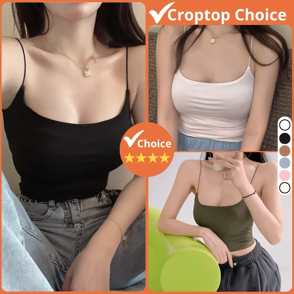 Áo 2 dây bún có mút ngực may 2 lớp CHOICE áo croptop hai dây tôn vòng 1 vải cotton thoáng mát D2-18