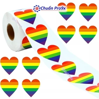 500 Sticker LGBT Trái Tim Cầu Vồng 1 inch