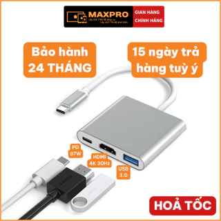 Hub Type C 3 trong 1 to HDMI 4K cho Macbook/iPad/Laptop, Hub chuyển đổi type C sang HDMI, Cổng chuyển đổi Type C. S03