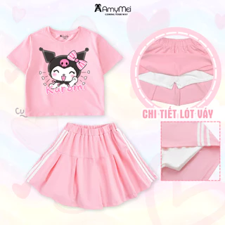 Set váy bé gái Kuromi Amymei, áo croptop, cotton 4c, thoáng mát thấm hút mồ hôi, cho bé 16kg-32kg VAYAOCROPTOP_KUROMINO