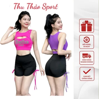 Bộ tập ym yoga aerobic, bộ đồ thể thao,áo bra (Tặng kèm mút ),quần dây rút co dãn 4 chiều mềm mịn.(hm babe)