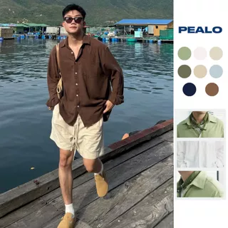 Áo sơ mi cổ bẻ dài tay PEALO nam chất liệu Linen cao cấp