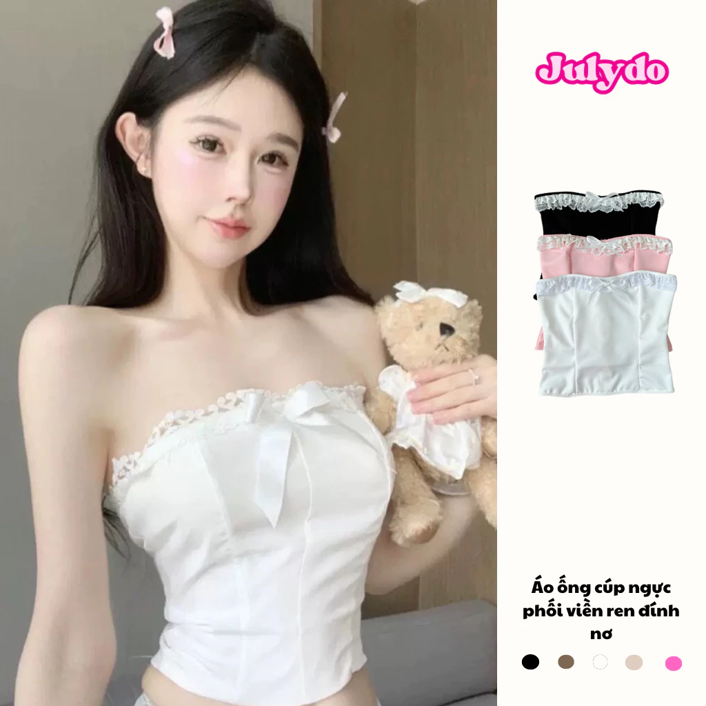 Áo ống cúp ngực phối viền ren đính nơ xinh xắn julydo shop